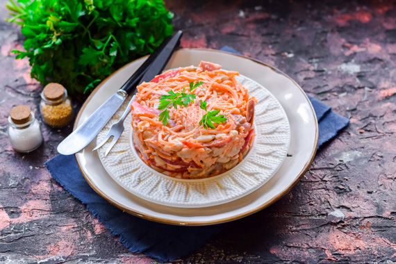 салат с фасолью и корейской морковью рецепт фото 7